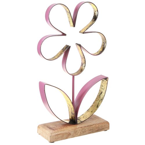 Holz Metall Deko Blume auf Sockel Altrosa Gold H35cm