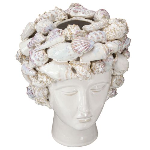 Keramik-Kopf Vase mit Muscheln – Mediterrane Deko-Büste für Pflanzen & Blumen 25cm