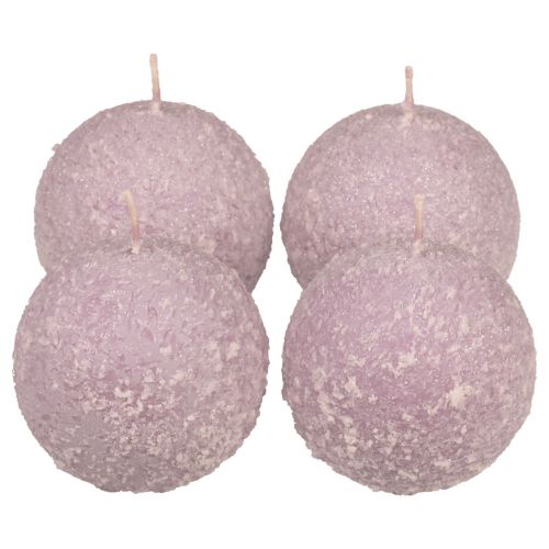 Runde Kerzen Lila Schneeball Glitter Kugelkerzen 8 cm 4 St