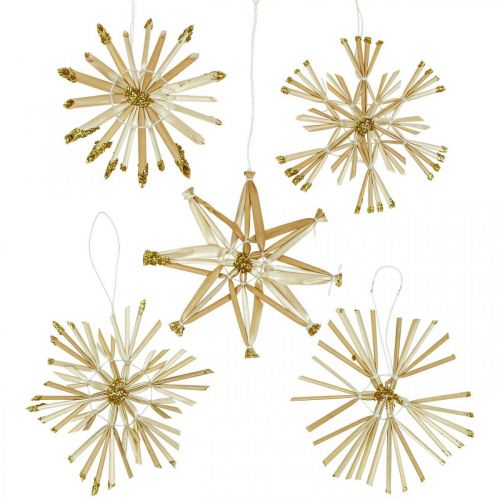 Artikel Strohsterne Glitzer Gold Set Weihnachtsschmuck Ø8cm 24 St