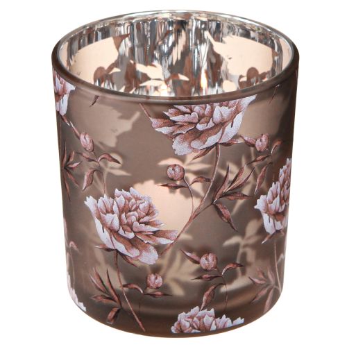 Artikel Teelichtglas Tischdeko Nelken Braun Silber H8cm 4 St