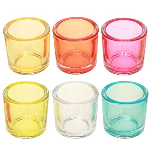 Teelichthalter Glas Windlichter Bunt sortiert Ø6,5cm H6cm 6St