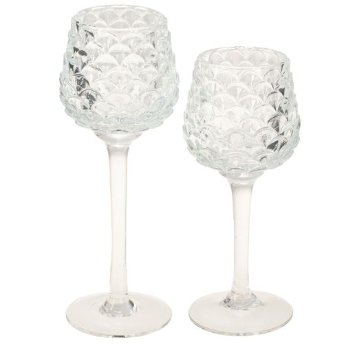 Teelichthalter Glas Zapfen mit Fuß H19,5/22,5cm Set à 2St