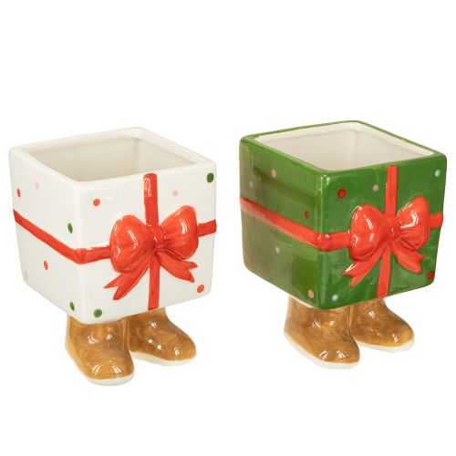 Keramik Übertopf Weihnachten Geschenk mit Füßen H11,5cm 2 St