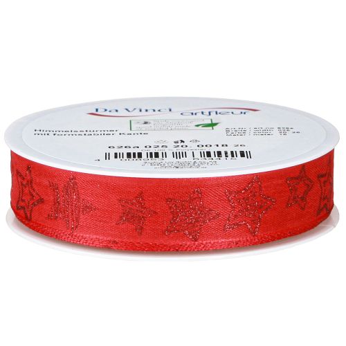 Artikel Weihnachtsband Rot mit glitzernden Sternen Band 25mm 18m