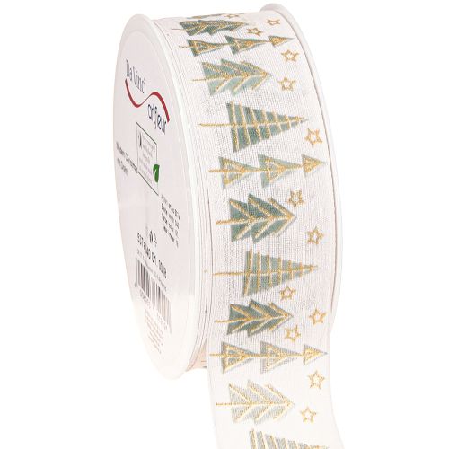Artikel Weihnachtsband Tannen Geschenkband Weiß Gold 40mm 18m