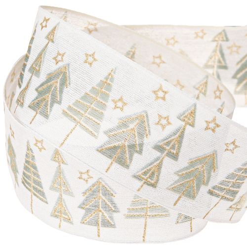 Artikel Weihnachtsband Tannen Geschenkband Weiß Gold 40mm 18m