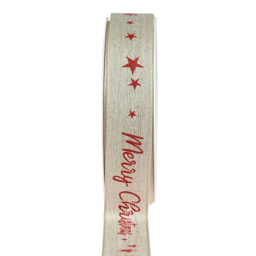 Artikel Weihnachtsband Merry Christmas Natur Rot Leinen 25mm 15m