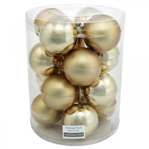 Artikel Baumkugel, Christbaumschmuck, Weihnachtskugel Golden H8,5cm Ø7,5cm Echtglas 12St