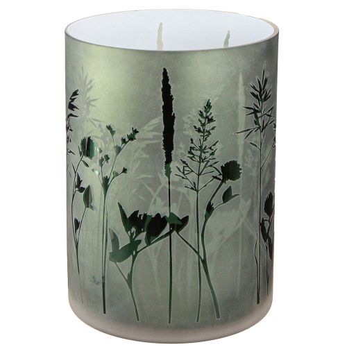 Artikel Windlicht Groß Deko Glas in Weiß Grün Motiv Wiese H24cm