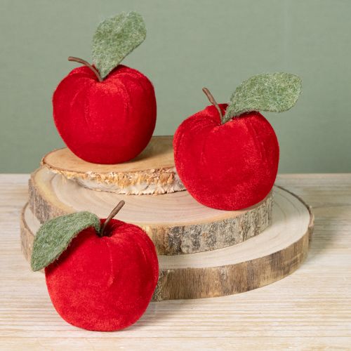 Artikel Deko Apfel Stoff mit Blatt Samt & Filz Rot Ø7,5cm H9cm 9 St