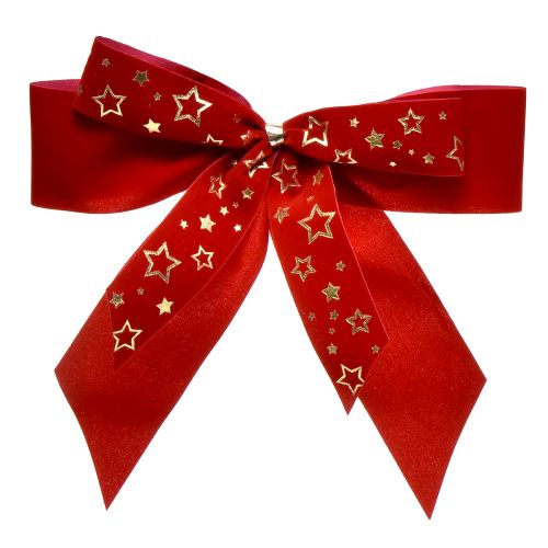 Artikel Dekoschleife 4cm breit Rote Weihnachtsschleife mit goldenen Sternen Handgefertigte Schleife 16×15cm 2St